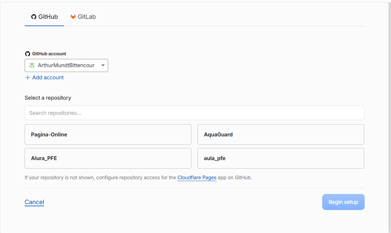 selecionar projeo e clicar em begin setup