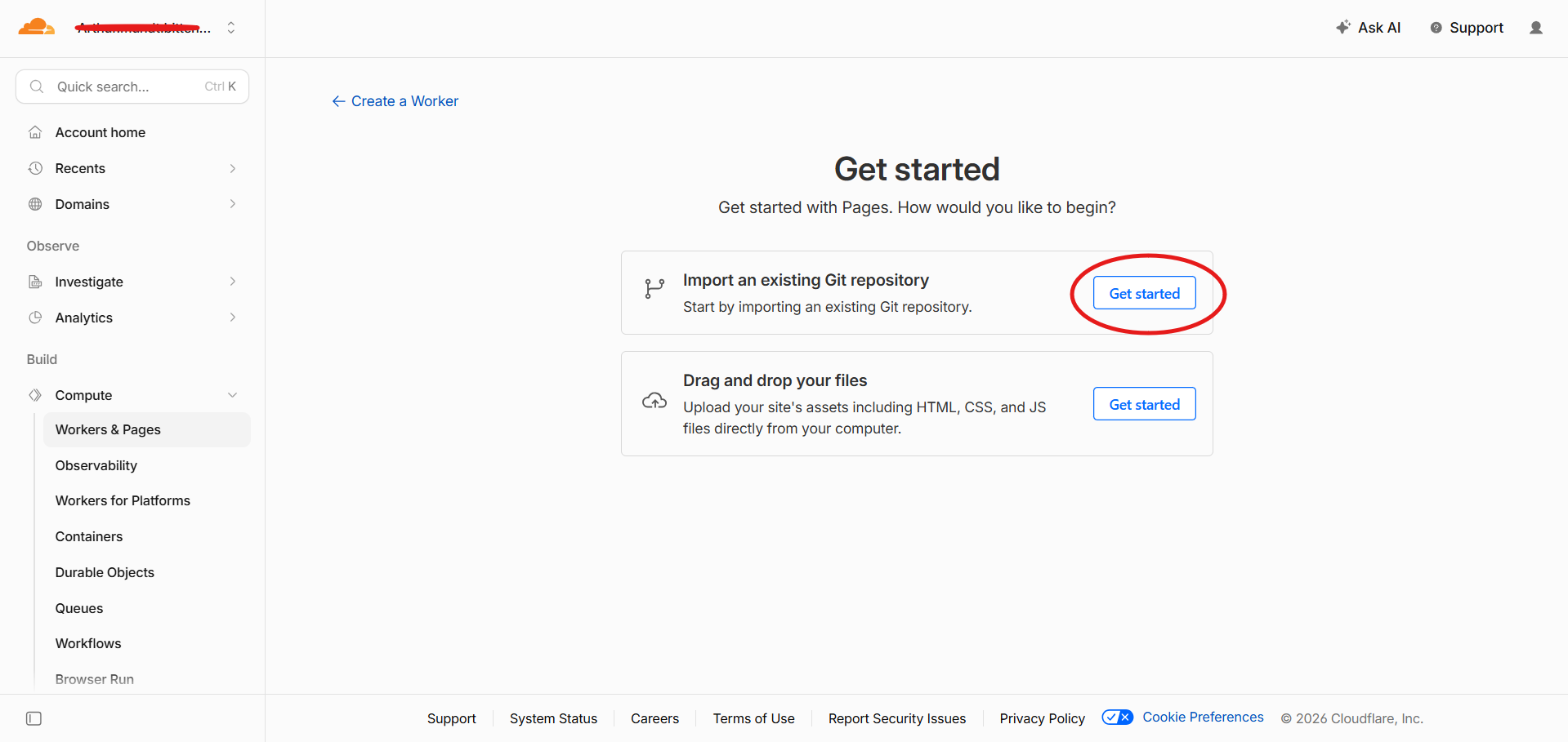 selecionar projeto do repositorio git