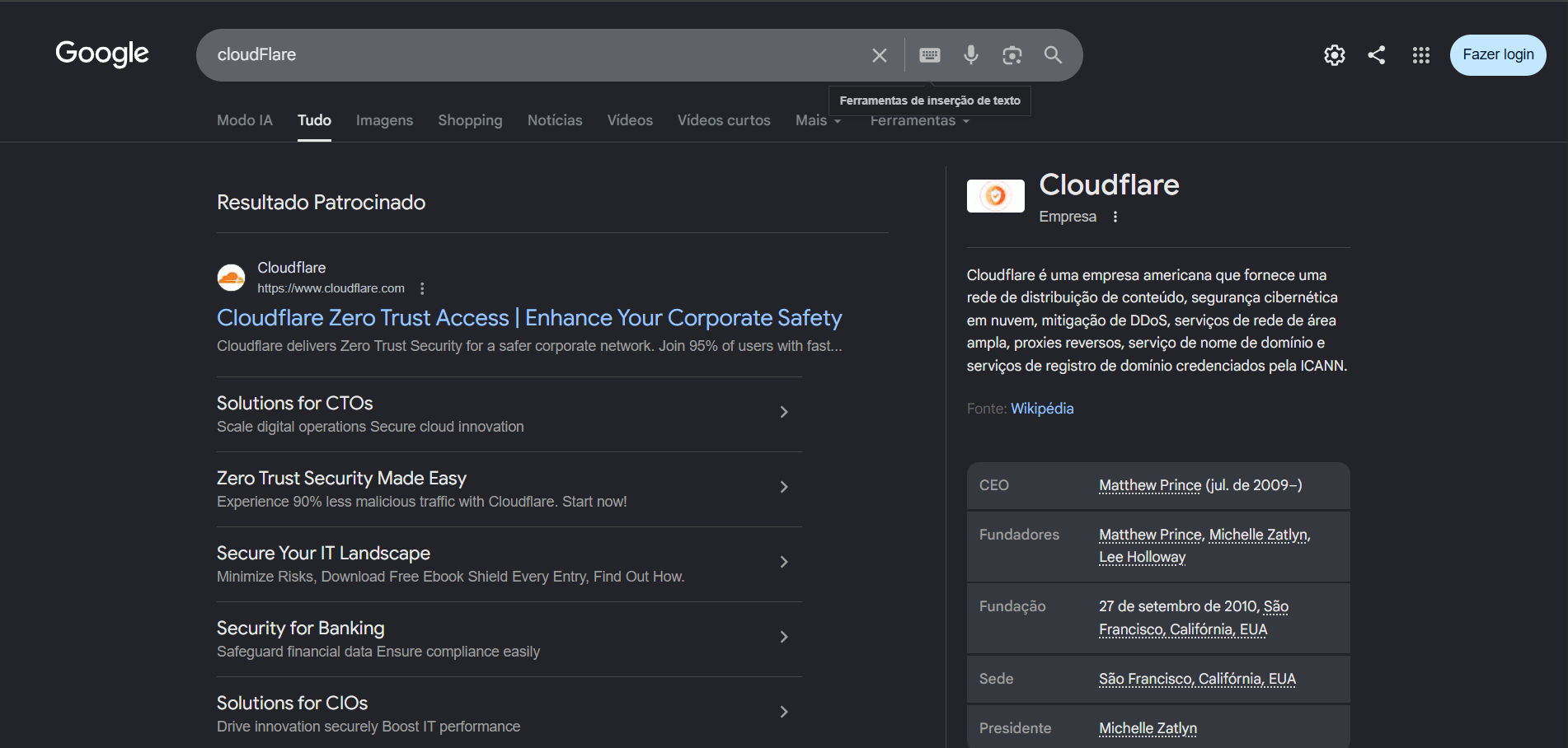 imagem do site CloudFlare